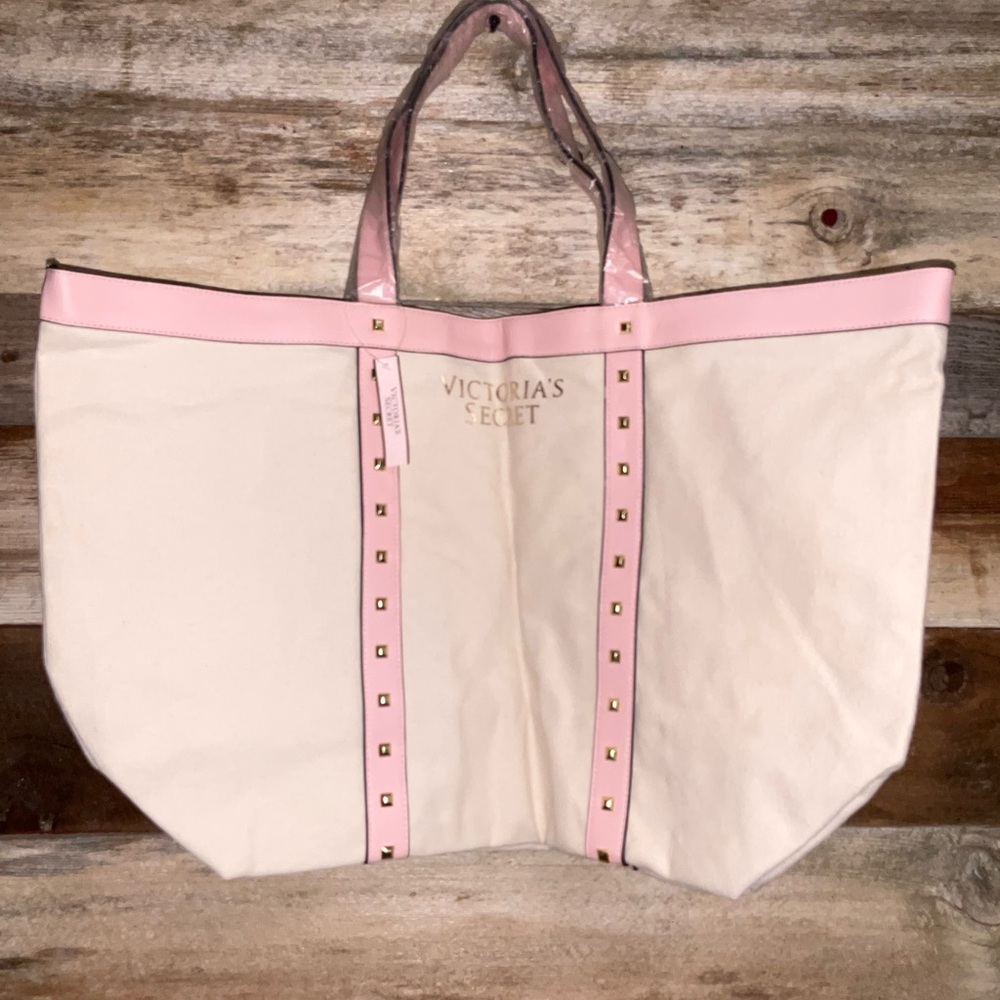 Victoria's Secret Pink and Cream Studded Tote